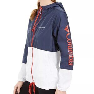 Columbia Women's‎ Jacket Sz 1X Blue White Hooded Logo Flash Forward Windbreaker